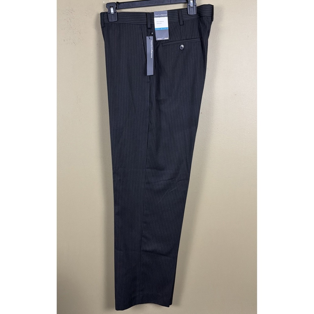 Perry Ellis Portfolio Dress Pant Macys Mens 36x32 Black Pinstripe Flat Front NWT